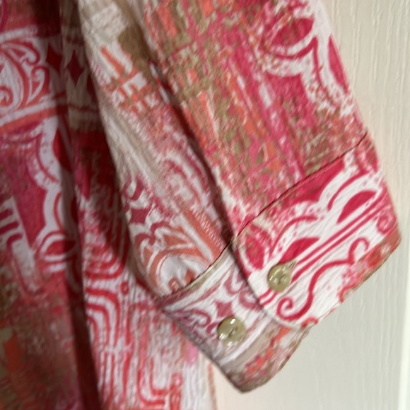 Alia Womens size 14 long sleeved Blouse. Oranges, pinks, white beige. - Picture 5 of 5